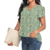 image:imageBestbee Womens Dressy Chiffon Blouses V Neck Tops Tee 2025 Summer Shirts Petal Short Sleeve Casual TShirtsPetal SleeveGreen Flowers