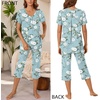 image:imageBestbee Womens Pajama Sets 2 Piece Lounge Outfits Summer Sleepwear V Neck Short Sleeve Capri Pant With Pockets Ladies PjsBegonia Grayish Blue