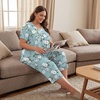 image:imageBestbee Womens Pajama Sets 2 Piece Lounge Outfits Summer Sleepwear V Neck Short Sleeve Capri Pant With Pockets Ladies PjsBegonia Grayish Blue