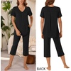 image:imageBestbee Womens Pajama Sets 2 Piece Lounge Outfits Summer Sleepwear V Neck Short Sleeve Capri Pant With Pockets Ladies PjsBlack