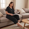 image:imageBestbee Womens Pajama Sets 2 Piece Lounge Outfits Summer Sleepwear V Neck Short Sleeve Capri Pant With Pockets Ladies PjsBlack