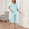 image:imageBestbee Womens Pajama Sets 2 Piece Lounge Outfits Summer Sleepwear V Neck Short Sleeve Capri Pant With Pockets Ladies PjsButterfly Flowersnavy