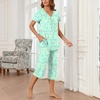 image:imageBestbee Womens Pajama Sets 2 Piece Lounge Outfits Summer Sleepwear V Neck Short Sleeve Capri Pant With Pockets Ladies PjsColorful Butterflygreen