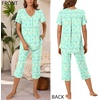 image:imageBestbee Womens Pajama Sets 2 Piece Lounge Outfits Summer Sleepwear V Neck Short Sleeve Capri Pant With Pockets Ladies PjsColorful Butterflygreen