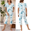 image:imageBestbee Womens Pajama Sets 2 Piece Lounge Outfits Summer Sleepwear V Neck Short Sleeve Capri Pant With Pockets Ladies PjsFloral Aqua Bluebeige