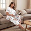 image:imageBestbee Womens Pajama Sets 2 Piece Lounge Outfits Summer Sleepwear V Neck Short Sleeve Capri Pant With Pockets Ladies PjsFloral White