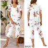 image:imageBestbee Womens Pajama Sets 2 Piece Lounge Outfits Summer Sleepwear V Neck Short Sleeve Capri Pant With Pockets Ladies PjsFloral White