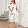 image:imageBestbee Womens Pajama Sets 2 Piece Lounge Outfits Summer Sleepwear V Neck Short Sleeve Capri Pant With Pockets Ladies PjsFloral White