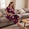image:imageBestbee Womens Pajama Sets 2 Piece Lounge Outfits Summer Sleepwear V Neck Short Sleeve Capri Pant With Pockets Ladies PjsFloral Wine