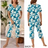 image:imageBestbee Womens Pajama Sets 2 Piece Lounge Outfits Summer Sleepwear V Neck Short Sleeve Capri Pant With Pockets Ladies PjsFreesia Blue