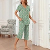 image:imageBestbee Womens Pajama Sets 2 Piece Lounge Outfits Summer Sleepwear V Neck Short Sleeve Capri Pant With Pockets Ladies PjsGreen Flowers