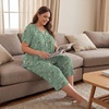 image:imageBestbee Womens Pajama Sets 2 Piece Lounge Outfits Summer Sleepwear V Neck Short Sleeve Capri Pant With Pockets Ladies PjsGreen Flowers