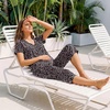 image:imageBestbee Womens Pajama Sets 2 Piece Lounge Outfits Summer Sleepwear V Neck Short Sleeve Capri Pant With Pockets Ladies PjsLittle Fl Black