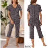 image:imageBestbee Womens Pajama Sets 2 Piece Lounge Outfits Summer Sleepwear V Neck Short Sleeve Capri Pant With Pockets Ladies PjsLittle Fl Black