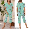 image:imageBestbee Womens Pajama Sets 2 Piece Lounge Outfits Summer Sleepwear V Neck Short Sleeve Capri Pant With Pockets Ladies PjsMint Green