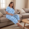 image:imageBestbee Womens Pajama Sets 2 Piece Lounge Outfits Summer Sleepwear V Neck Short Sleeve Capri Pant With Pockets Ladies PjsMoon Planetblue