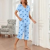 image:imageBestbee Womens Pajama Sets 2 Piece Lounge Outfits Summer Sleepwear V Neck Short Sleeve Capri Pant With Pockets Ladies PjsMoon Planetblue