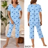 image:imageBestbee Womens Pajama Sets 2 Piece Lounge Outfits Summer Sleepwear V Neck Short Sleeve Capri Pant With Pockets Ladies PjsMoon Planetblue