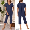 image:imageBestbee Womens Pajama Sets 2 Piece Lounge Outfits Summer Sleepwear V Neck Short Sleeve Capri Pant With Pockets Ladies PjsNavy Blue