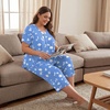 image:imageBestbee Womens Pajama Sets 2 Piece Lounge Outfits Summer Sleepwear V Neck Short Sleeve Capri Pant With Pockets Ladies PjsOcean Patternblue