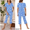 image:imageBestbee Womens Pajama Sets 2 Piece Lounge Outfits Summer Sleepwear V Neck Short Sleeve Capri Pant With Pockets Ladies PjsOcean Patternblue