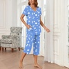 image:imageBestbee Womens Pajama Sets 2 Piece Lounge Outfits Summer Sleepwear V Neck Short Sleeve Capri Pant With Pockets Ladies PjsOcean Patternblue