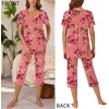 image:imageBestbee Womens Pajama Sets 2 Piece Lounge Outfits Summer Sleepwear V Neck Short Sleeve Capri Pant With Pockets Ladies PjsPeach Pink