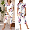 image:imageBestbee Womens Pajama Sets 2 Piece Lounge Outfits Summer Sleepwear V Neck Short Sleeve Capri Pant With Pockets Ladies PjsPink Fl White