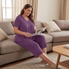 image:imageBestbee Womens Pajama Sets 2 Piece Lounge Outfits Summer Sleepwear V Neck Short Sleeve Capri Pant With Pockets Ladies PjsPurple Red