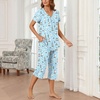 image:imageBestbee Womens Pajama Sets 2 Piece Lounge Outfits Summer Sleepwear V Neck Short Sleeve Capri Pant With Pockets Ladies PjsSailboatblue