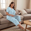 image:imageBestbee Womens Pajama Sets 2 Piece Lounge Outfits Summer Sleepwear V Neck Short Sleeve Capri Pant With Pockets Ladies PjsSailboatblue