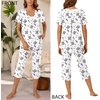 image:imageBestbee Womens Pajama Sets 2 Piece Lounge Outfits Summer Sleepwear V Neck Short Sleeve Capri Pant With Pockets Ladies PjsSmall Bearwhite