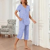 image:imageBestbee Womens Pajama Sets 2 Piece Lounge Outfits Summer Sleepwear V Neck Short Sleeve Capri Pant With Pockets Ladies PjsSpotted Blue