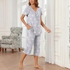 image:imageBestbee Womens Pajama Sets 2 Piece Lounge Outfits Summer Sleepwear V Neck Short Sleeve Capri Pant With Pockets Ladies PjsStar Grey