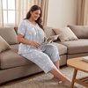 image:imageBestbee Womens Pajama Sets 2 Piece Lounge Outfits Summer Sleepwear V Neck Short Sleeve Capri Pant With Pockets Ladies PjsStar Grey