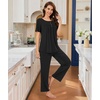 image:imageBestbee Womens Pajama Sets 2 Piece Summer Sleepwear Lounge Outfits Short Sleeve Long Pants With Pockets Ladies PjsShort Black