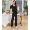 image:imageBestbee Womens Pajama Sets 2 Piece Summer Sleepwear Lounge Outfits Short Sleeve Long Pants With Pockets Ladies PjsShort Black