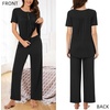 image:imageBestbee Womens Pajama Sets 2 Piece Summer Sleepwear Lounge Outfits Short Sleeve Long Pants With Pockets Ladies PjsShort Black