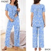 image:imageBestbee Womens Pajama Sets 2 Piece Summer Sleepwear Lounge Outfits Short Sleeve Long Pants With Pockets Ladies PjsShort Bluewhite Flower