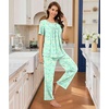 image:imageBestbee Womens Pajama Sets 2 Piece Summer Sleepwear Lounge Outfits Short Sleeve Long Pants With Pockets Ladies PjsShort Colorful Butterflygreen