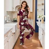 image:imageBestbee Womens Pajama Sets 2 Piece Summer Sleepwear Lounge Outfits Short Sleeve Long Pants With Pockets Ladies PjsShort Floral Wine