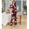 image:imageBestbee Womens Pajama Sets 2 Piece Summer Sleepwear Lounge Outfits Short Sleeve Long Pants With Pockets Ladies PjsShort Floral Wine