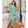 image:imageBestbee Womens Pajama Sets 2 Piece Summer Sleepwear Lounge Outfits Short Sleeve Long Pants With Pockets Ladies PjsShort Mint Green