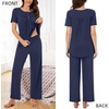 image:imageBestbee Womens Pajama Sets 2 Piece Summer Sleepwear Lounge Outfits Short Sleeve Long Pants With Pockets Ladies PjsShort Navy Blue