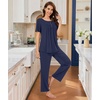 image:imageBestbee Womens Pajama Sets 2 Piece Summer Sleepwear Lounge Outfits Short Sleeve Long Pants With Pockets Ladies PjsShort Navy Blue