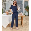 image:imageBestbee Womens Pajama Sets 2 Piece Summer Sleepwear Lounge Outfits Short Sleeve Long Pants With Pockets Ladies PjsShort Navy Blue