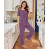 image:imageBestbee Womens Pajama Sets 2 Piece Summer Sleepwear Lounge Outfits Short Sleeve Long Pants With Pockets Ladies PjsShort Purple Red