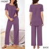 image:imageBestbee Womens Pajama Sets 2 Piece Summer Sleepwear Lounge Outfits Short Sleeve Long Pants With Pockets Ladies PjsShort Purple Red