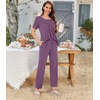 image:imageBestbee Womens Pajama Sets 2 Piece Summer Sleepwear Lounge Outfits Short Sleeve Long Pants With Pockets Ladies PjsShort Purple Red