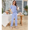 image:imageBestbee Womens Pajama Sets 2 Piece Summer Sleepwear Lounge Outfits Short Sleeve Long Pants With Pockets Ladies PjsShort Spotted Blue